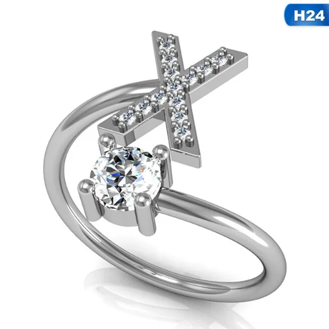 Мода 26 букв серебряное кольцо с кристаллом для женщин Стразы открытые, кольца на палец женские обручальные кольца с инициалами ювелирные изделия вечерние подарок - Цвет основного камня: X
