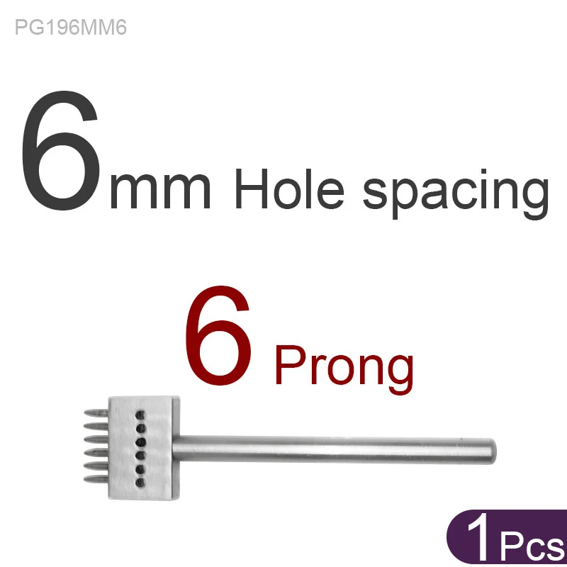 PG196MM6 Кожа перфорационный инструмент 1/2/4/6/10 зубец 4/5/6/8 мм расстояние между отверстиями Round1mm Диаметр укалывание Утюг для кожи ремесла с ящик для хранения - Цвет: PG196MM6
