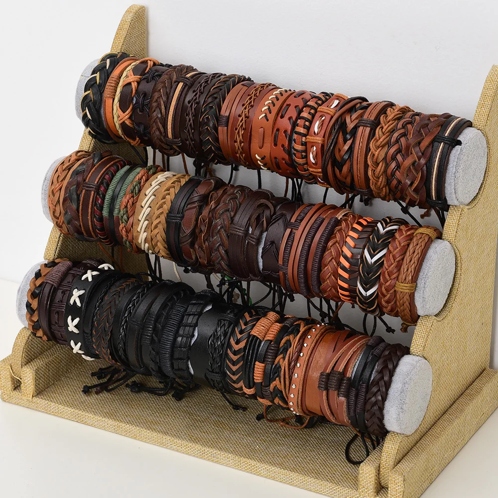 36PCS/Lot Leather Cuff Bracelets For Men's Women's Jewelry Party Gifts Mix Styles Size Adjustable leather bracelets