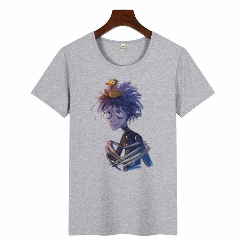 P1928B-grey Для женщин смешное искусство печати Harajuku футболка с изображением якоря футболка женский Эдвард Руки-ножницы футболка летние принтовые тройники Для женщин топы - Цвет: P1928B-grey