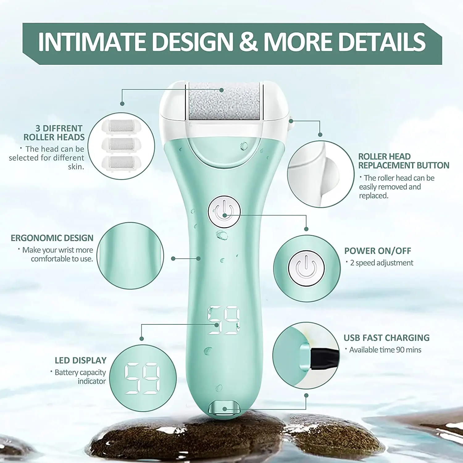 Portable Hot Electric Pedicure File USB Rechargeable Power Display Professional Foot Care Tools Dead Hard Skin Callus Remover