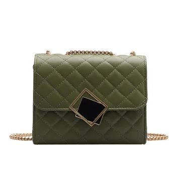 

High Quality Chain Small Square Bag Flap Cover Buckle Plaid Handbag Women 2019 Leather Shoulder Bag Ladies Casual Crossbody Bags
