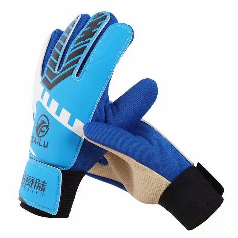 Футбольные вратарские перчатки, тренировочные с 5 защитой пальцев, утолщенные Латексные Детские Молодежные вратарские перчатки - Цвет: blue
