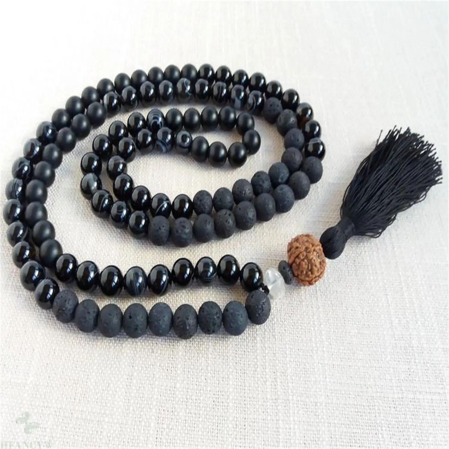 

6 mm black agate volcanic stone tassel 108 beads Mala necklace Spirituality Chakra Lucky Cuff Colorful Yoga Wrist Pray Handmade