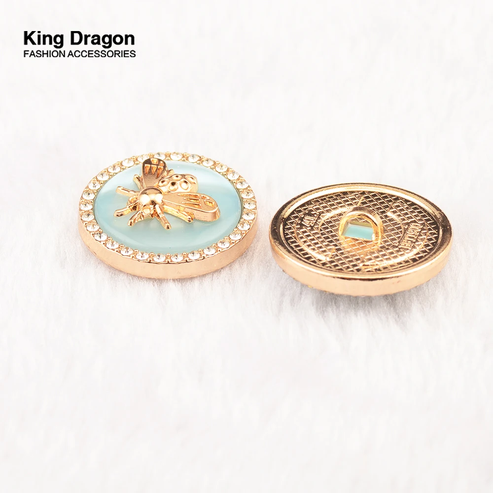 New Arrival 6PCS Rhinestone Decor Gold Bee Pink Blue Metal Buttons For Clothes Coat Cardigan Sweater 18MM-25MM KD907