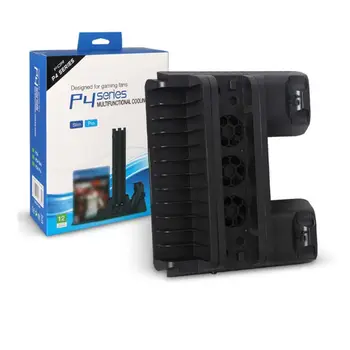 

For PS4 Pro/Slim Game Console Vertical Stand Cooling Fan Dual Gaming Controller Charging Dock Game Card Storage Holder