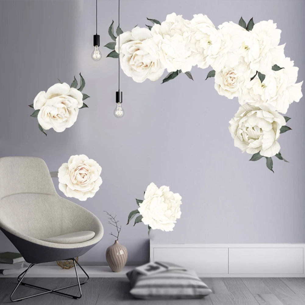 Accessories Art Decoration White Peonies Gift Adhesive Wall