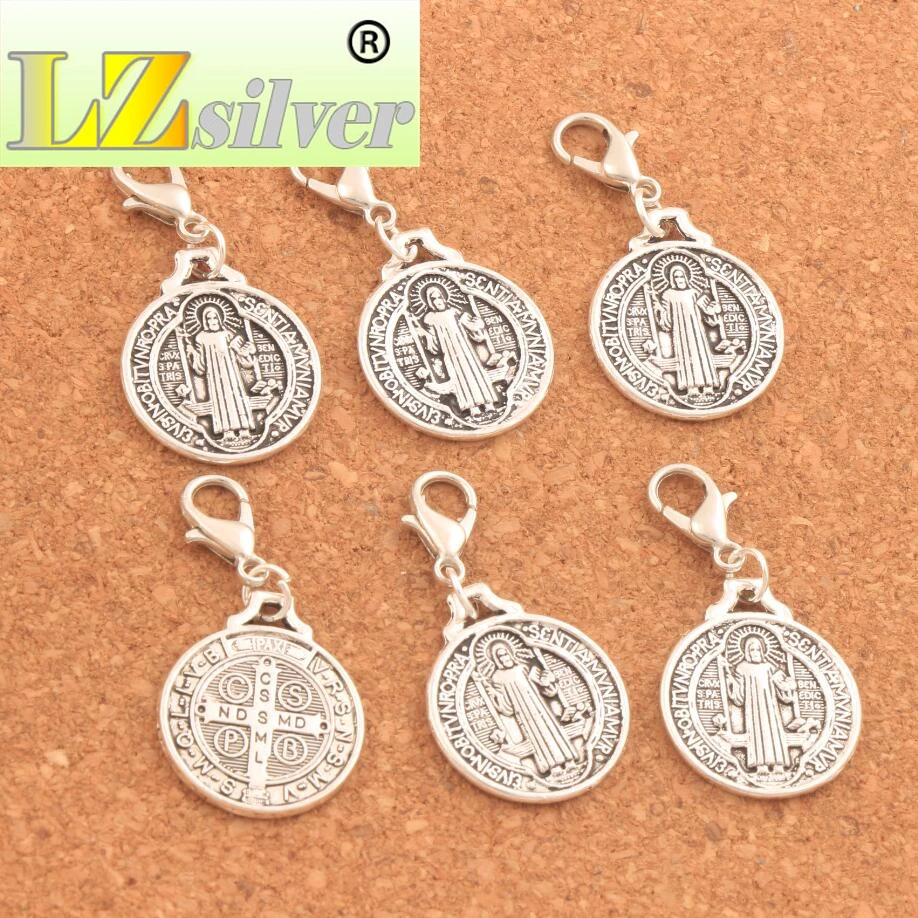 18.3x35.1mm Saint Benedict Medal Cross Clasp European Lobster Trigger Clip On Charm Beads 100PCS Zinc Alloy Bronze  C496