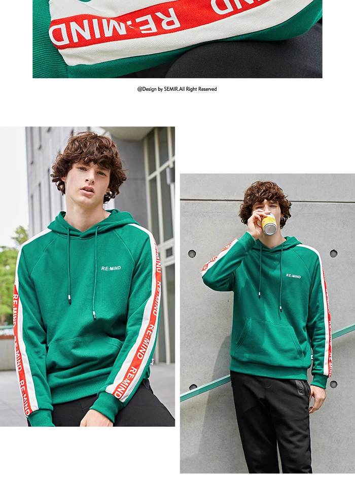 SEMIR осенние белые мужские толстовки с большим карманом, уличная зимняя модная повседневная одежда в стиле хип-хоп, пуловер с капюшоном для мужчин