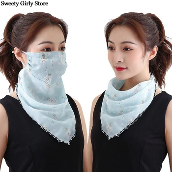 

Sunscreen Summer Women Neck Cover Summer Breathable Silk Scarf Full Covering Chiffon Riding Scarf Outdoor Face Neck Mask Elegant