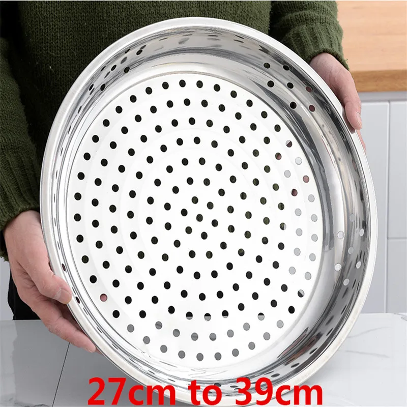 Thickened Stainless Steel leak colander Plate Round hole tray Deep Pallet Super Large Steamer Rice bean Disc Drainage set | Дом и сад