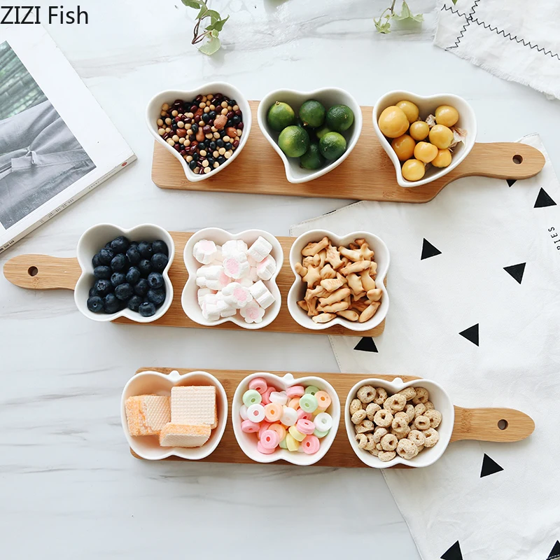 

Japanese-style Ceramics Fruits Platter Dish Plate Tableware Breakfast Tray Candy Dish 3-piece Set Home Kitchen Tableware