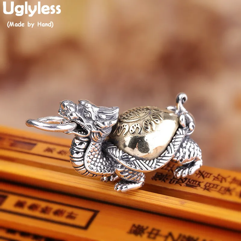 Uglyless Chinese Myth Holy Animal серебряные подвески мужское ожерелье с кольцом без цепочки 925