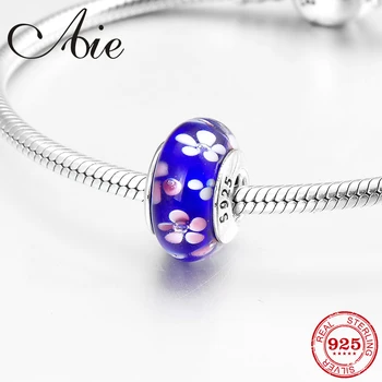 

Pastoral style 925 Sterling Silver flower fine deep blue Murano Glass Beads Fit Original European Charms Bracelet Jewelry making