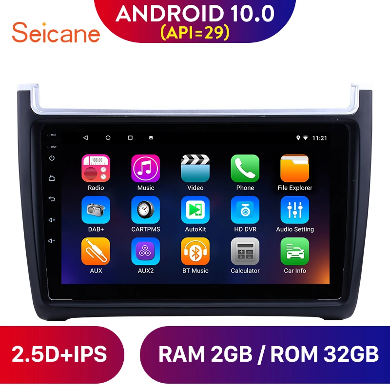  Seicane Android 10.0 9 Inch Car Audio Stereo GPS Navigation Player for 2012-2015 VW Volkswagen Polo