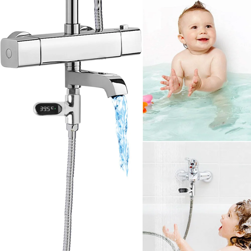 

LED Digital Thermometer Bathroom Shower Faucets 360 Rotate Real-Time Temperature Monitor PUO88