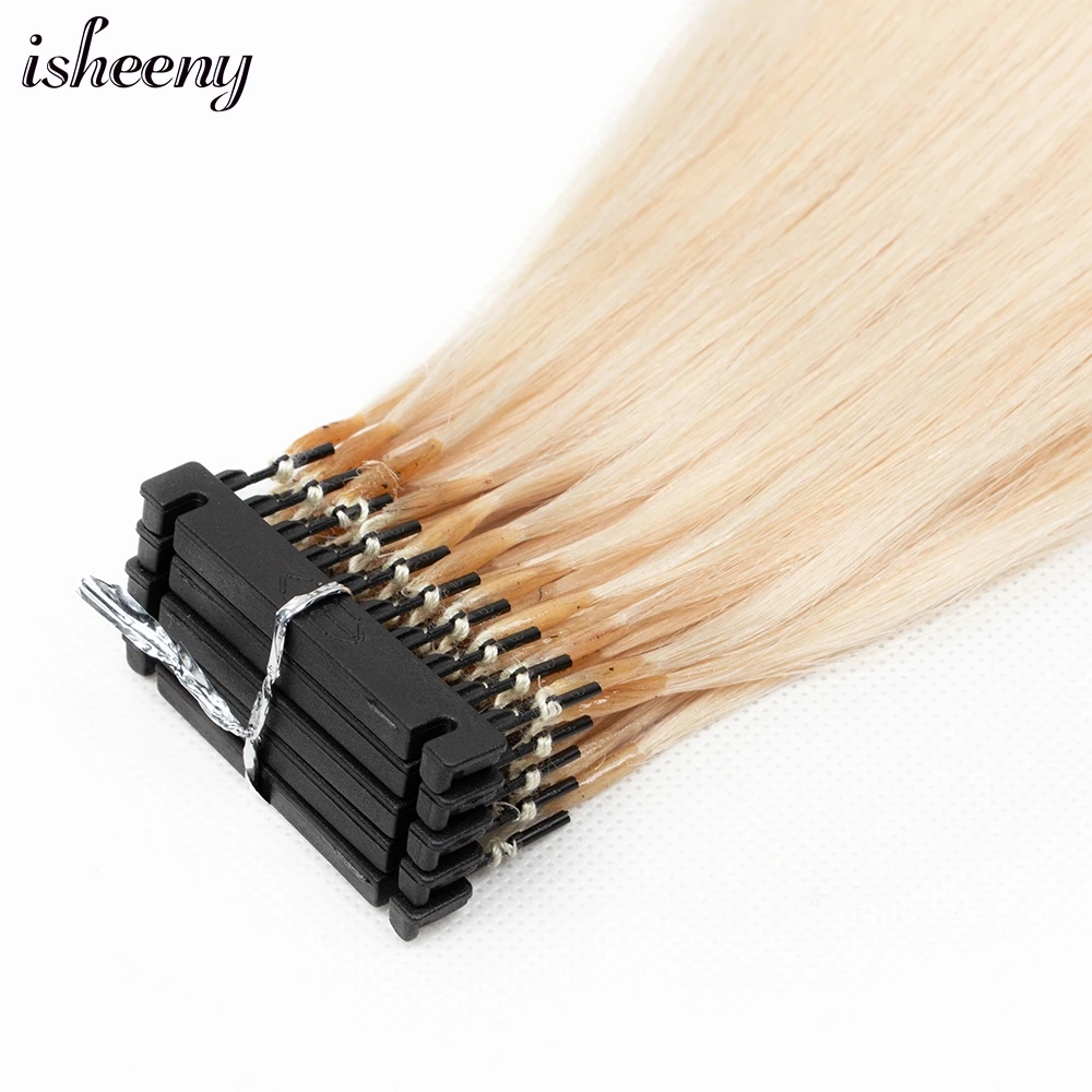 Isheeny Blonde 40-60cm 6D Invisible Micro Link Hair One Generation Hair Extensions 10pcs/set 100% Natural Human Hair 100 strands
