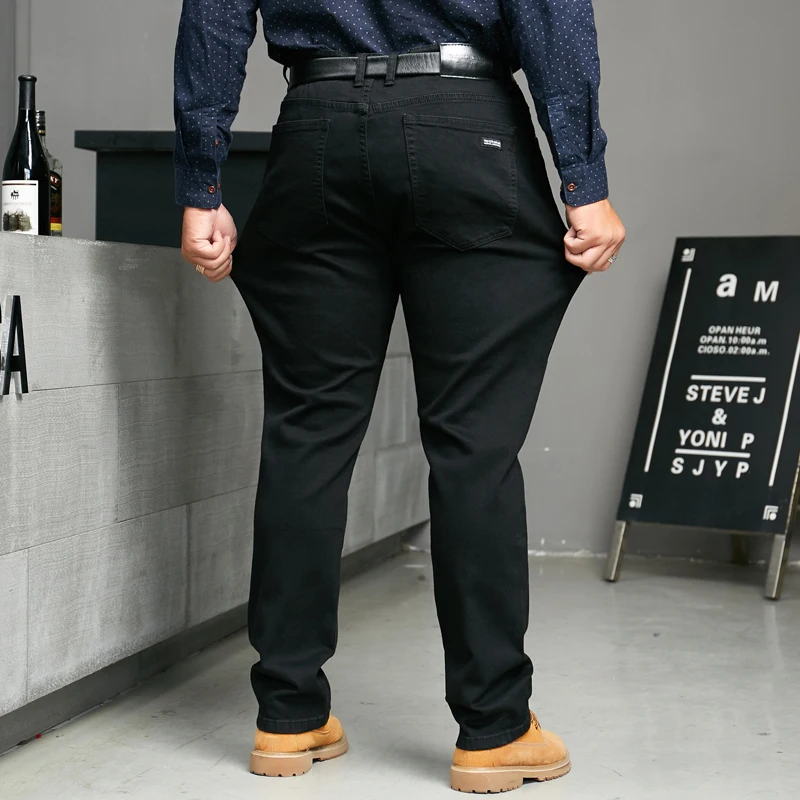 Мужские черные джинсы размера плюс, 42, 44, 46, классический стиль, бизнес стиль, модные, продвинутые, стрейчевые, обычные, подходят, джинсовые брюки, мужские Брендовые брюки