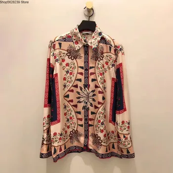 

French Elegant 2020 Summer Li Collar Lady Leisure Contrast Color Printing Long Sleeve Women's Wear Shirt 190323