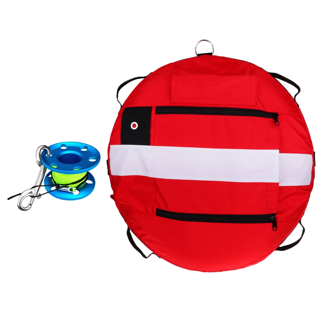 Inflatable Floating Freediving Buoy& Finger Reel Tech Spool for Scuba Diving, Freediver, Spearfishing, Snorkeling - Цвет: Красный