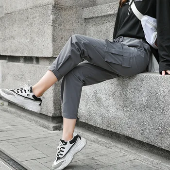 

Pocket Army Green Cargo Pants Women 2020 New Black Khaki Drawstring Casual Trousers Plus Size 3XL Femme Pantalon Large Sizes