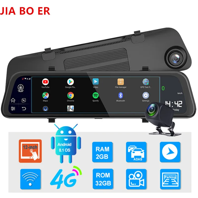 4G Dash Cam 12 дюймовый автомобильный Зеркало заднего вида ADAS Android 8 1 FHD Авто