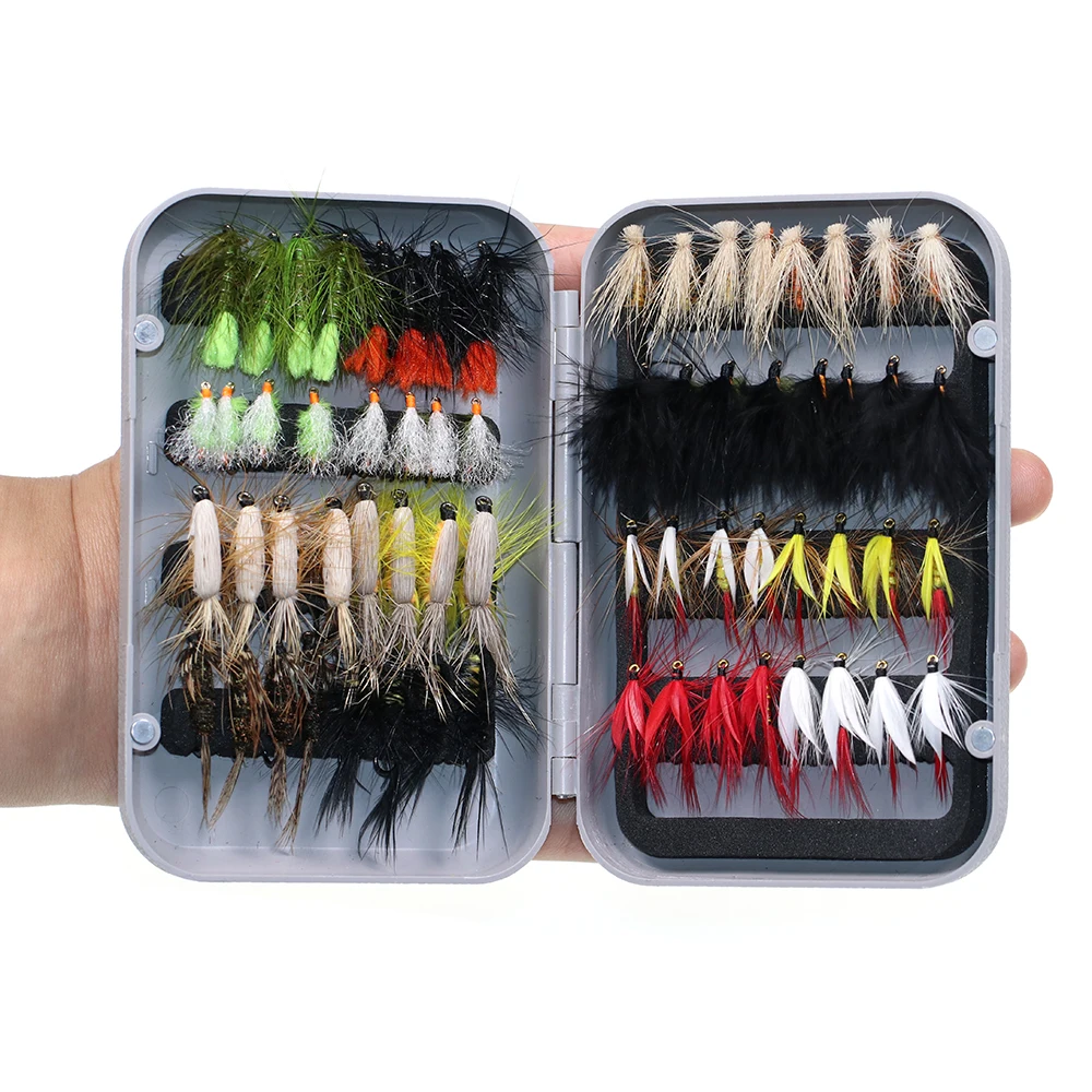 ICERIO 64PCS Dry Wet Flies Nymph Fishing Bait Case Trout Fishing Fly Lures  Carp Artificial Baits