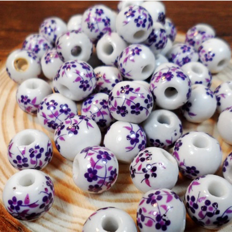 50 Stücke 10mm Jingdezhen Großes Loch Keramik Perlen Blume Porzellan Perlen Handgemacht Für Armband Machen DIY Schmuck Machen Großhandel – Detail 4