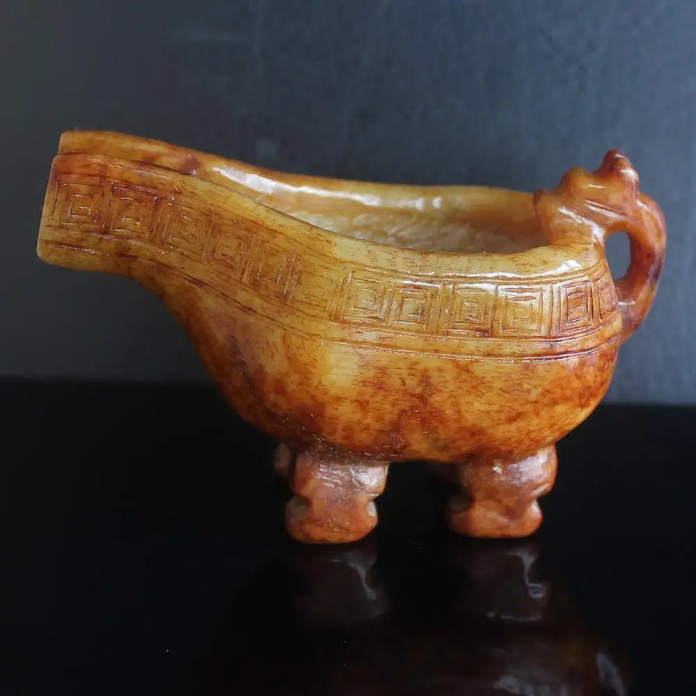 

Chinese Antique Collectibles Chinese Old Jade Wine Glasses Decor with Handle