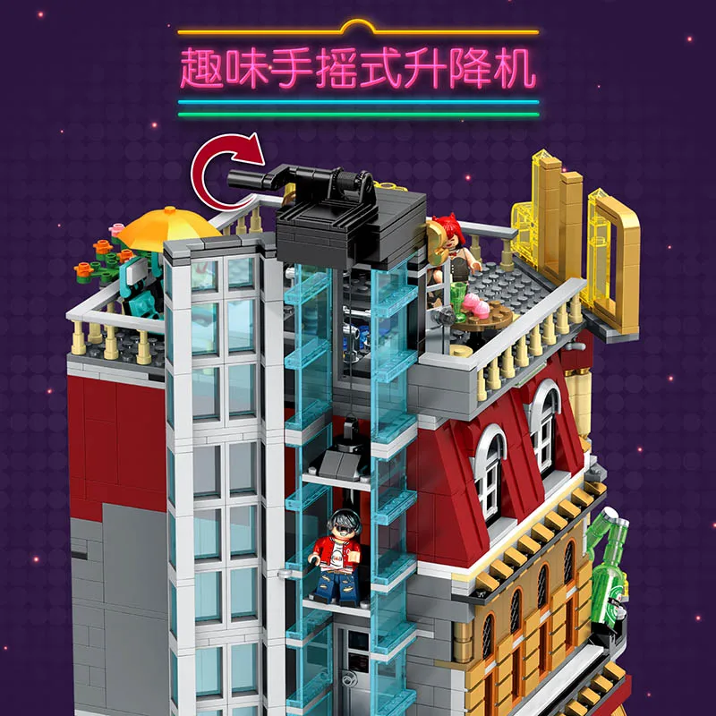 Baratos MOC creador experto LED 5in1 lujo Club nocturno ciudad vista de la calle bloques de construcción 2488 piezas ladrillos niños regalos juguetes para los niños