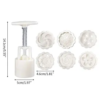 

50g Moon Cake Mold 6pcs 3D Flower Stamps Mooncake Hand Press Pastry Bakware DIY