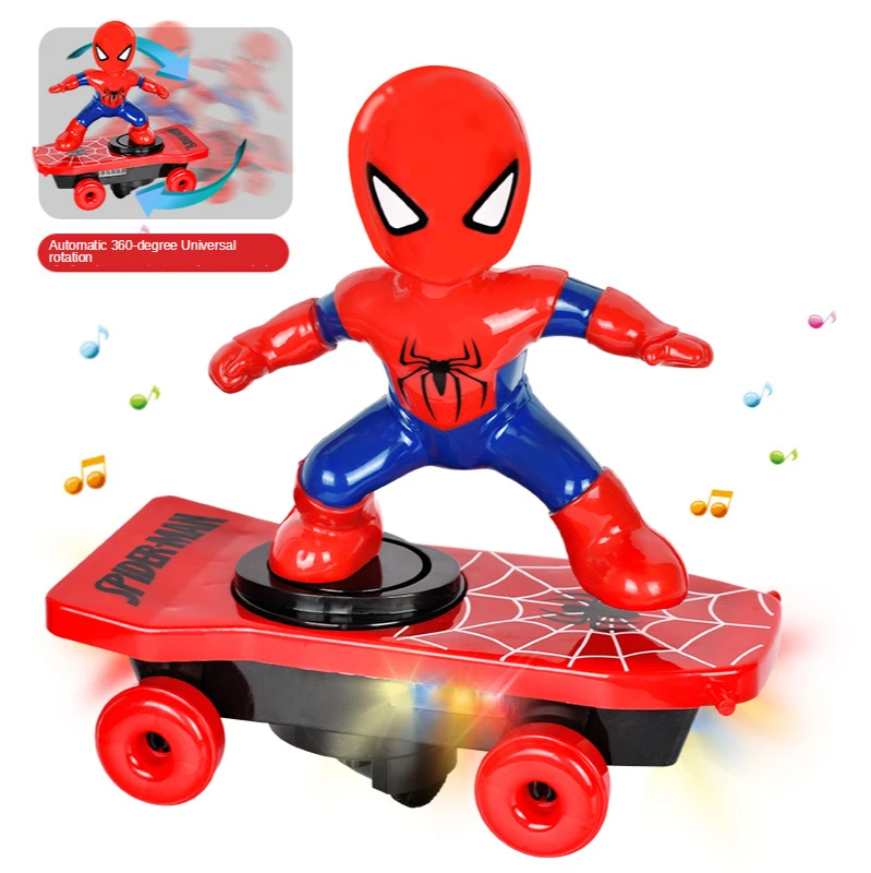 Figuras de acción de Disney de Spiderman para niños, modelo de dibujos animados, giratoria, luz LED, música, Tipper electrónico, regalo