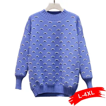 

Plus Size Women Sweet Jacquard Knitting Sweater 4XL Autumn Winter Chi Warm Thick Half Turtleneck Knitted Jumper Pullovers Femme