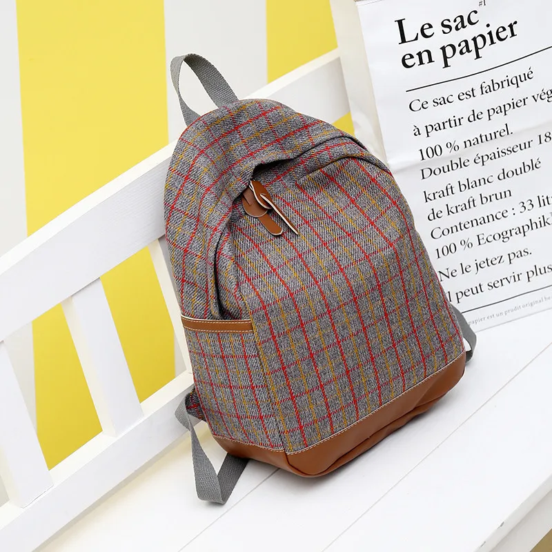 Клетчатый школьный рюкзак, модный простой рюкзак, модная сумка - Цвет: Light Brown