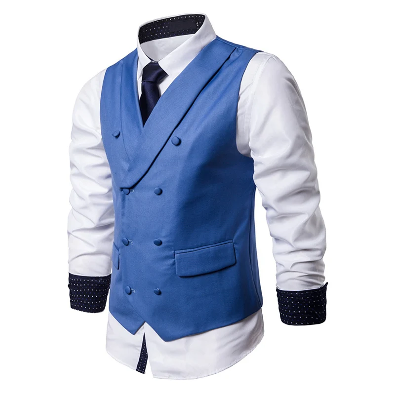 Men Suit Vest Autumn New Solid Jacket Sleeveless Business Casual Male Social Vest Black Gray Blue Fashion Plus Size Waistcoat
