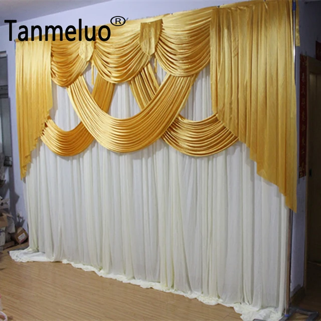 10x10ft Gold And White Wedding Backdrop Panels Event Party Curtain Drape  Ice Silk Background Cloth For Stage Decoration - Party Backdrops -  AliExpress