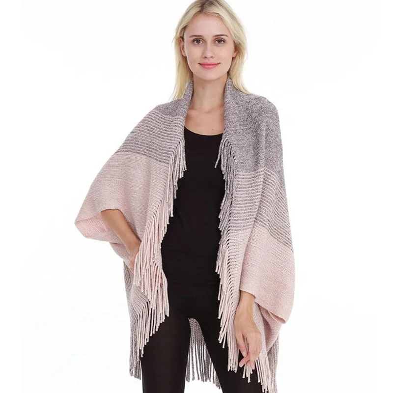 

2019 New Fashion Warm Knitted Ponchos And Capes For Women Oversized Shawls and Wraps Winter Female Jackets Shawl Mujer