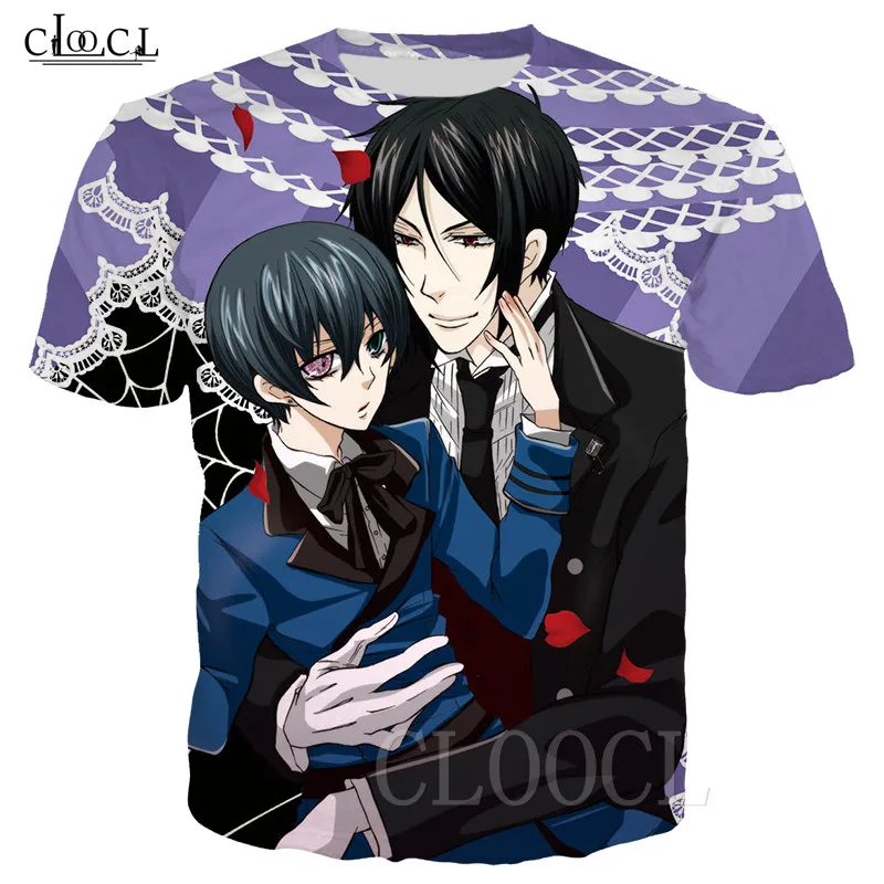 Kuroshitsuji футболки Летние косплей 3D принт Себастиан Ciel аниме мужские женские