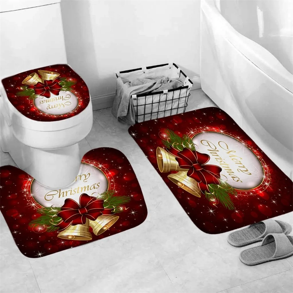 3 шт. Рождественская занавеска для душа, ванная комната, противоскользящие Ковровые Коврики для туалета, набор ковриков, Горячая Распродажа, поддержка,, Прямая поставка