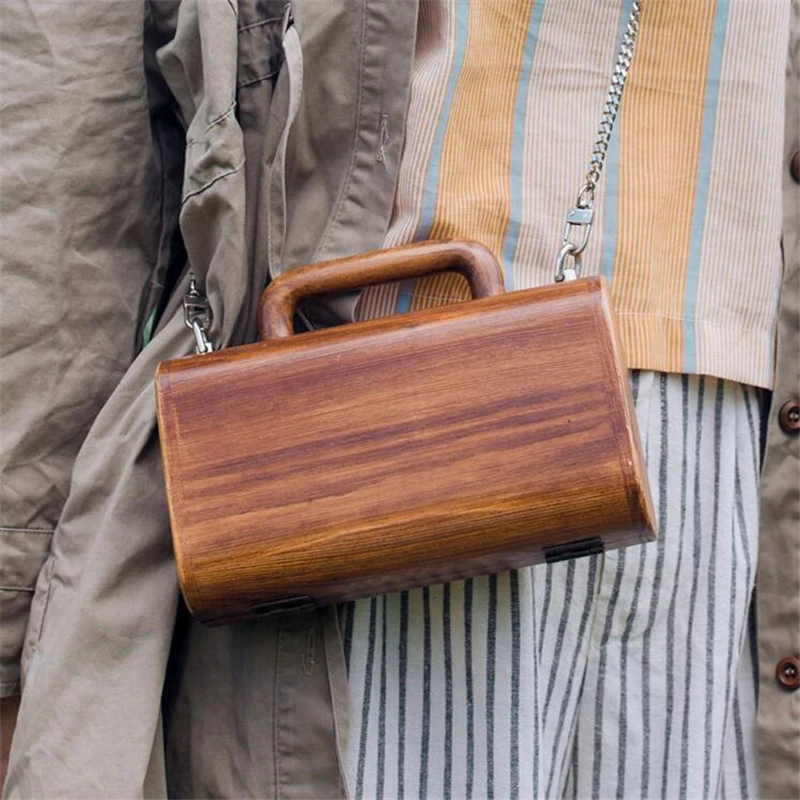 Ретро цепь коробка дизайн, сумка-мессенджер для Для женщин ручной работы деревянные сумочки Для женщин Роскошные театральные сумочки изящное цельное дерево клатч