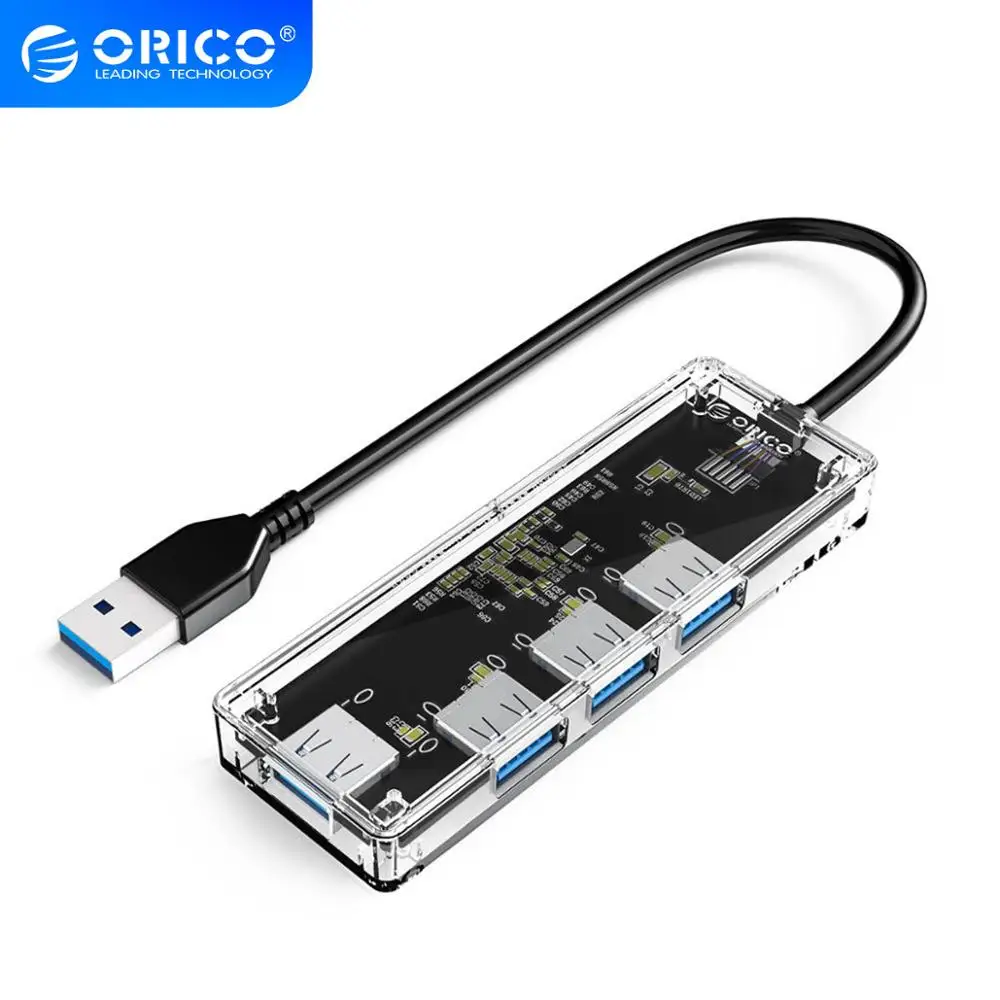 Концентратор ORICO Mini с 4 портами USB 3 0 прозрачный высокоскоростной считыватель карт