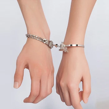 

2PC A Couple Lovers Jewelry Love Heart Lock Bracelet Stainless Steel Bracelets Bangles Key Pendant Necklace Jewelry Party Favors