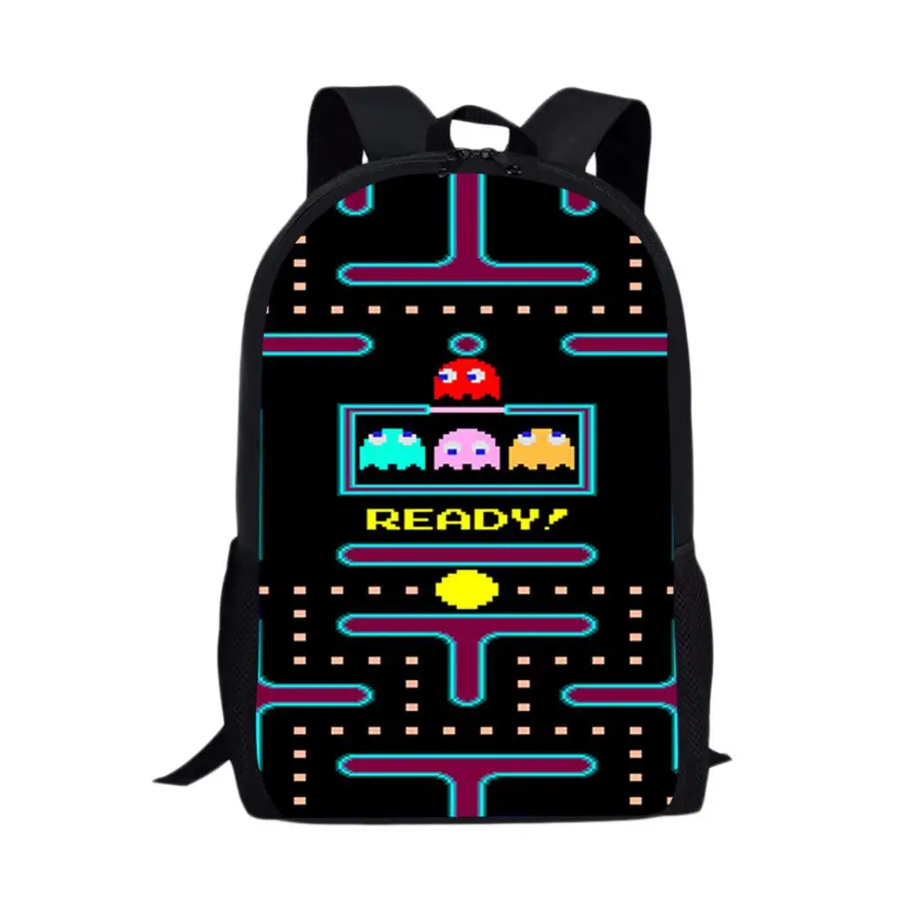 Bolsa de día de 16 pulgadas para niñas y adolescentes, mochila escolar con estampado de Pacman, suministros escolares, ruggzak