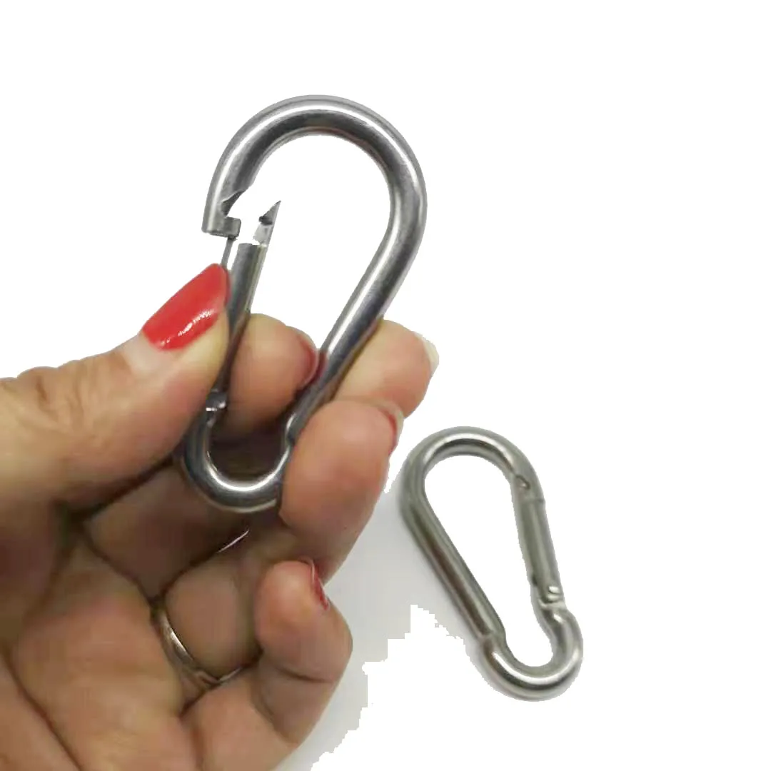 4pcs M6 Stainless Steel 304 Carabiner Carbine Snap Hook Key-Lock 4pcs 304 stainless steel 70mm gate spring snap hook clip high polished spring egg shape snap hook