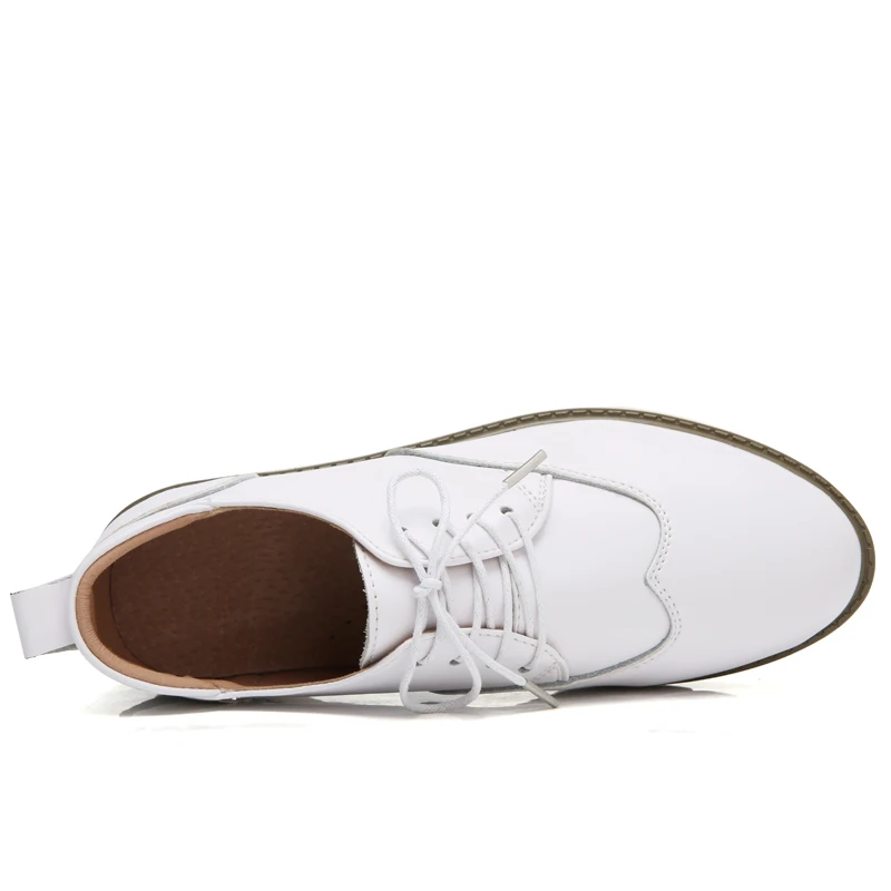 All Season Women Leather Casual Shoes Split Leather Flat Platform Brogue Shoes Ladies Loafers Shoes White Oxford Sheos