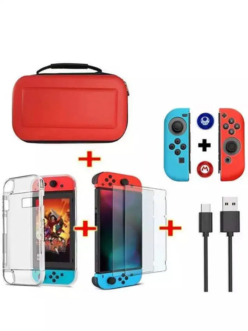 Набор игровых аксессуаров для nintendo switch 6 в 1, дорожная сумка для переноски, защитный чехол для экрана, кабель для зарядки A8