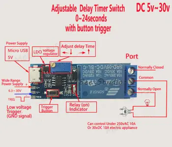 

0~24 seconds DC 5v-36V Adjustable Trigger Delay Time Switch Timer Board Relay Module Car timer module