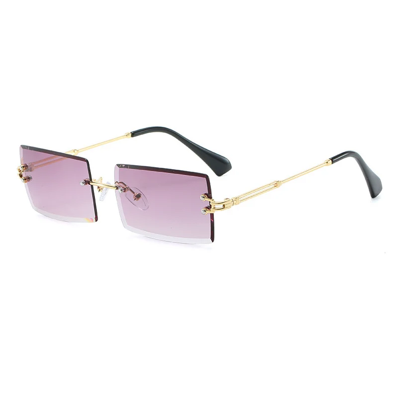ALOZ MICC Fashion Ladies Rectangle Rimless Sunglasses Men Women Personality Trimming Luxury Metal Sunglass UV400 Q709 - Цвет линз: C1-Gold-Grey