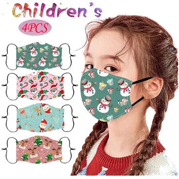

4pcs Chilsren's Mouth Mask Marry Christmas Printed Anti Pm2.5 Pollution Dust Mask Cute Washable And Breathable Mouth-muffle