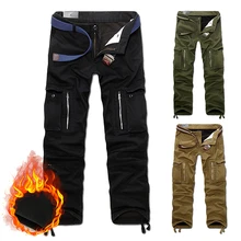 Зимние теплые бархатные брюки, повседневные флисовые толстые походные мужские брюки, уличные брюки карго с карманами